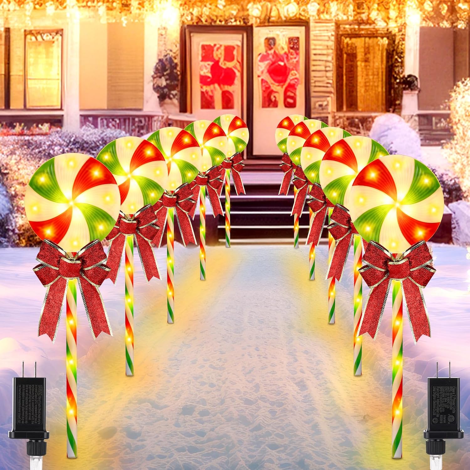 Lighting Christmas Decor - Weihnachts-Wegeleuchten, 10er-Pack, 27 Zoll, Lollipop-Peppermint-Bonbon-Garten- und