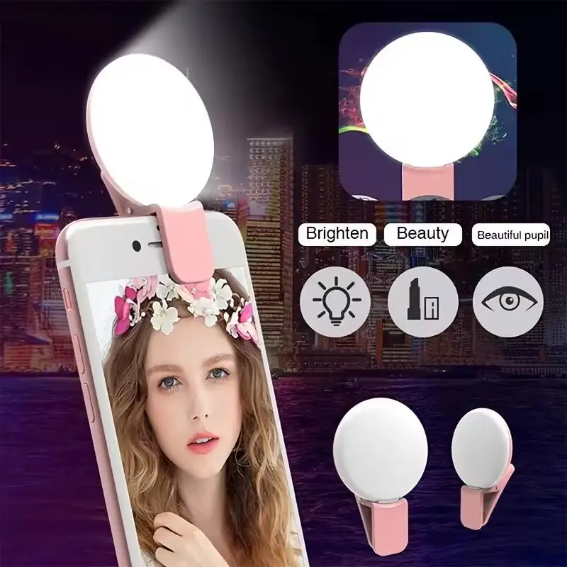 Lighting Visual - Tragbares Mini-Selfie-Ringlicht, LED-Lampe, USB-Aufladung, Fotografie-Clip-Ringlicht, universelle