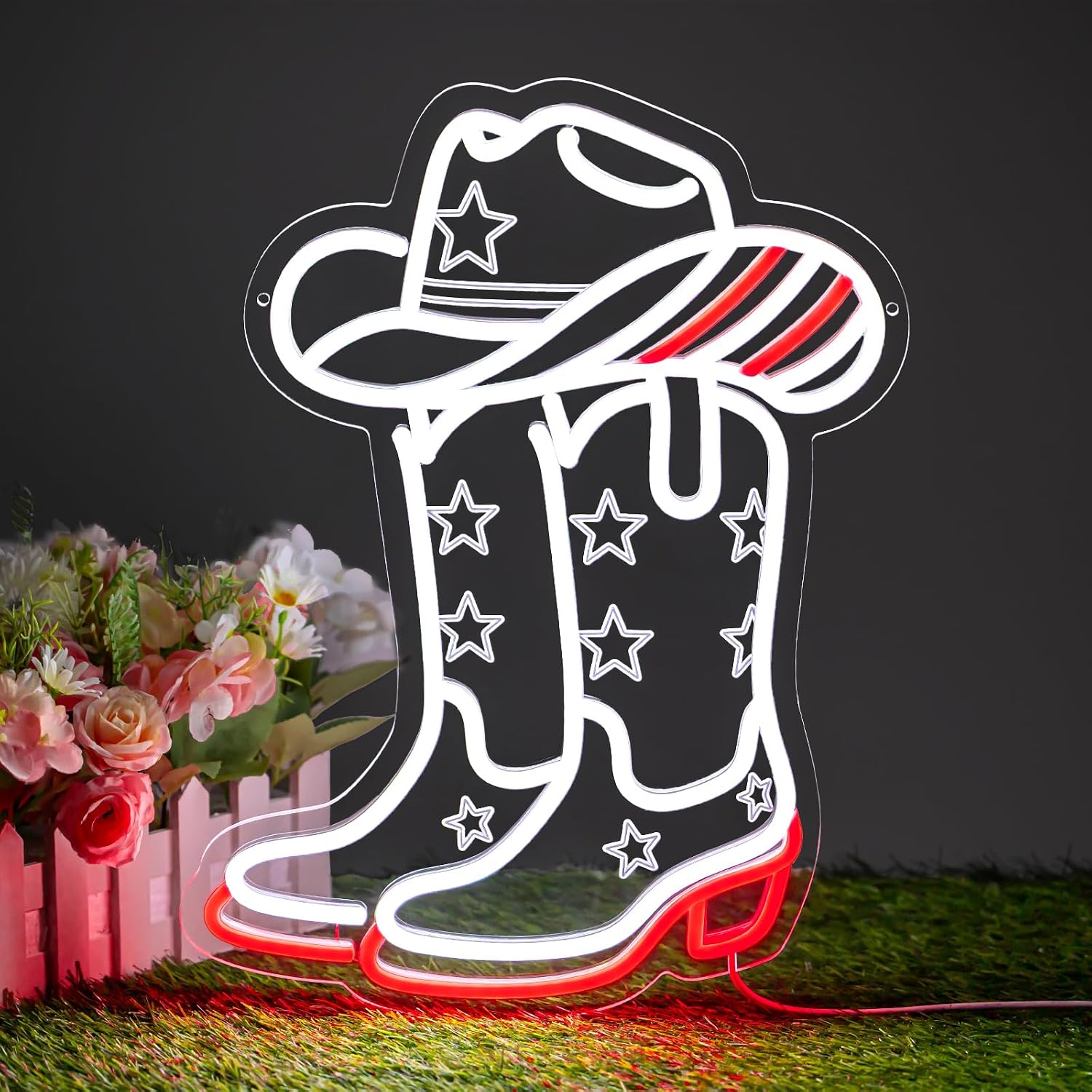 Lighting Decoration Ideas - Cowboy-Stiefel und Hut LED-Neonschild USB-betriebenes Neonlicht