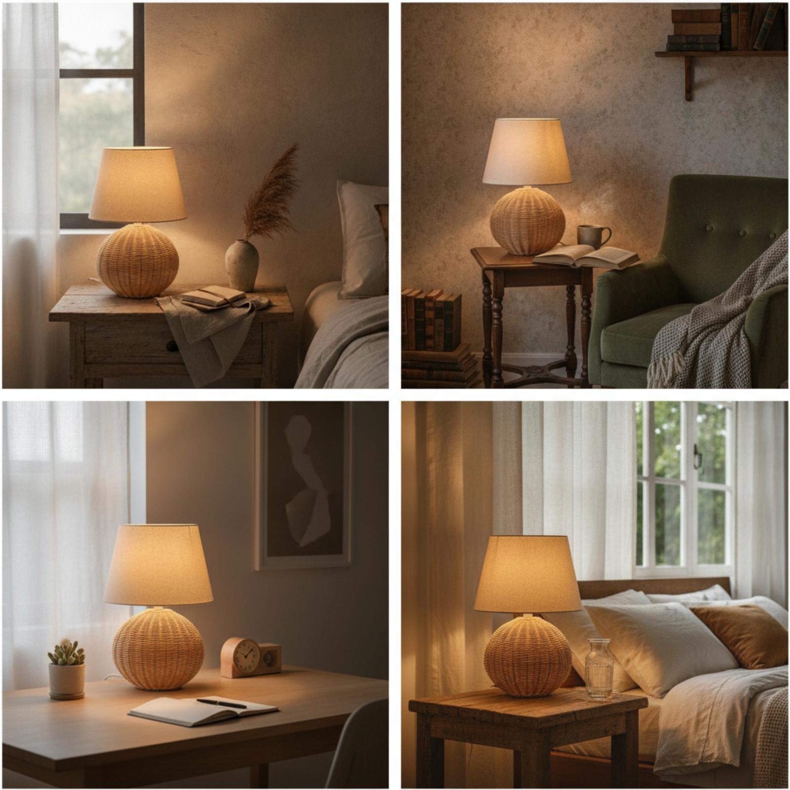 Nachttischlampe mit Rattanfuß  – Lighting Decoration Ideas Bewertung und Preis