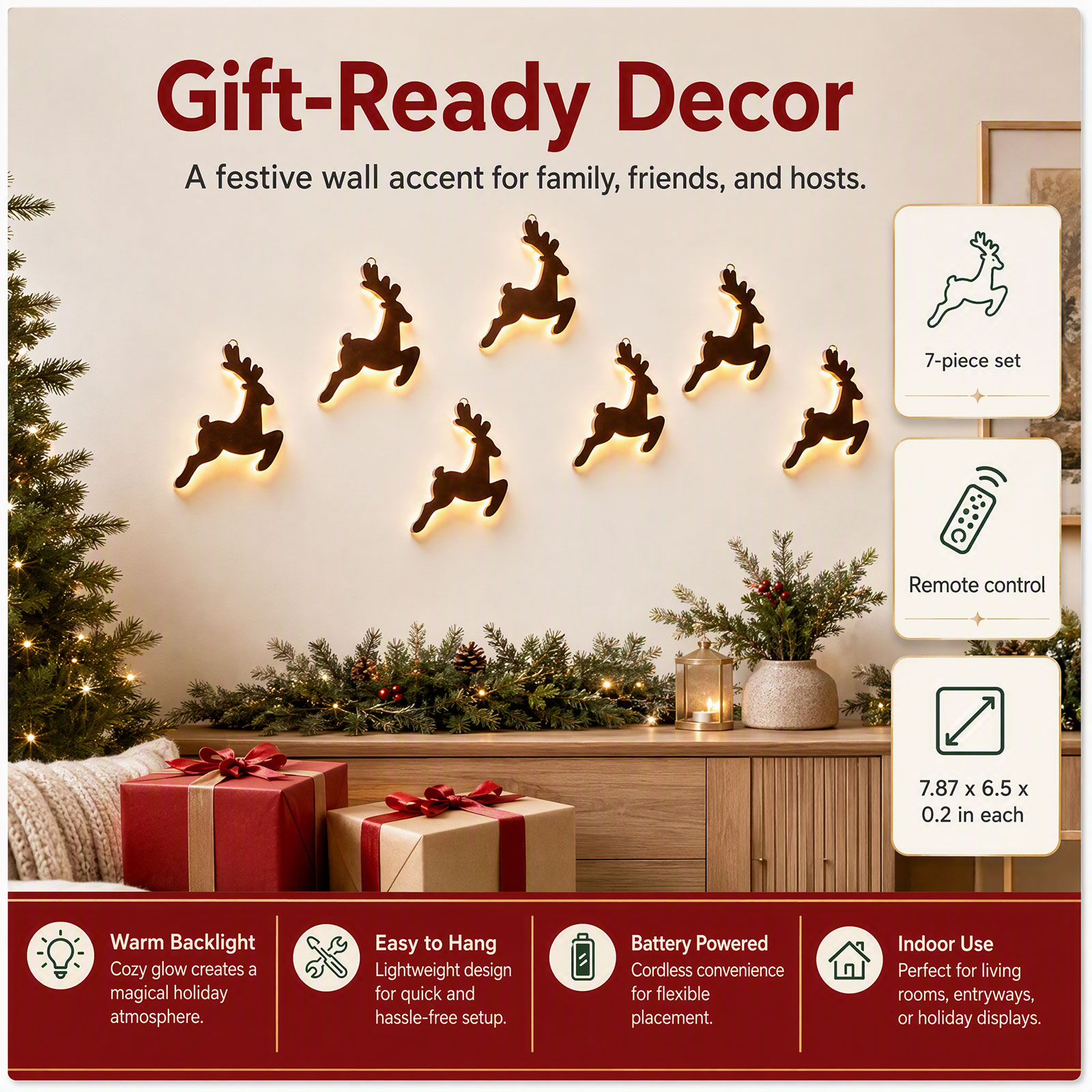 Hölzerne Rentier-Wanddekoratio – Up Lighting Decor Bewertung und Preis